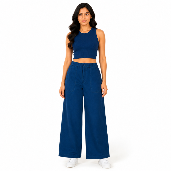 Women's 100% Cotton Double Cloth Loose Fit Wide Leg Palazzo Pants