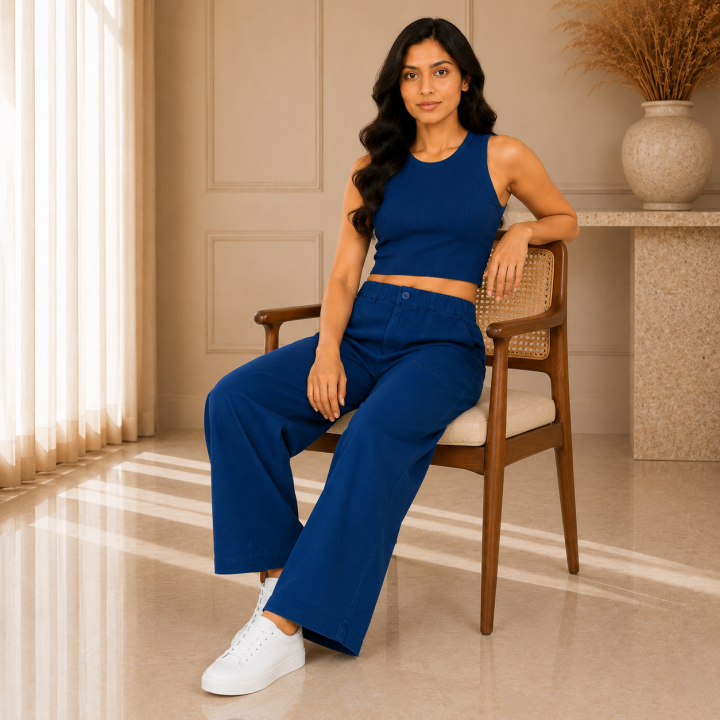 Women's 100% Cotton Double Cloth Loose Fit Wide Leg Palazzo Pants