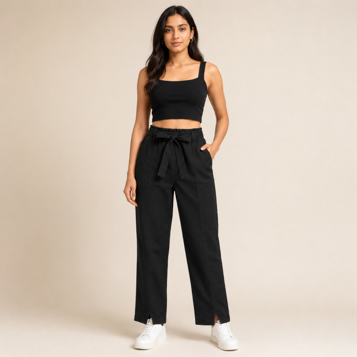 Women's 100 % Cotton Straight Fit Pants I Mid- Rise Design I Multi Pockets Pant I