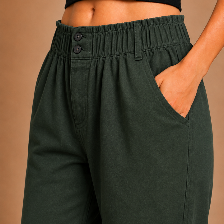 Women's 100 % Cotton Straight Fit Pants I Mid- Rise Design I Functional Pockets Pant