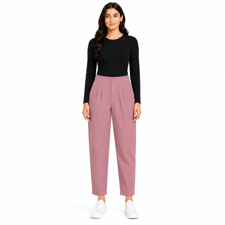 Women's High Waist Pleated Straight Fit Trousers I Casual Wide Leg Pants I Functional Pockets