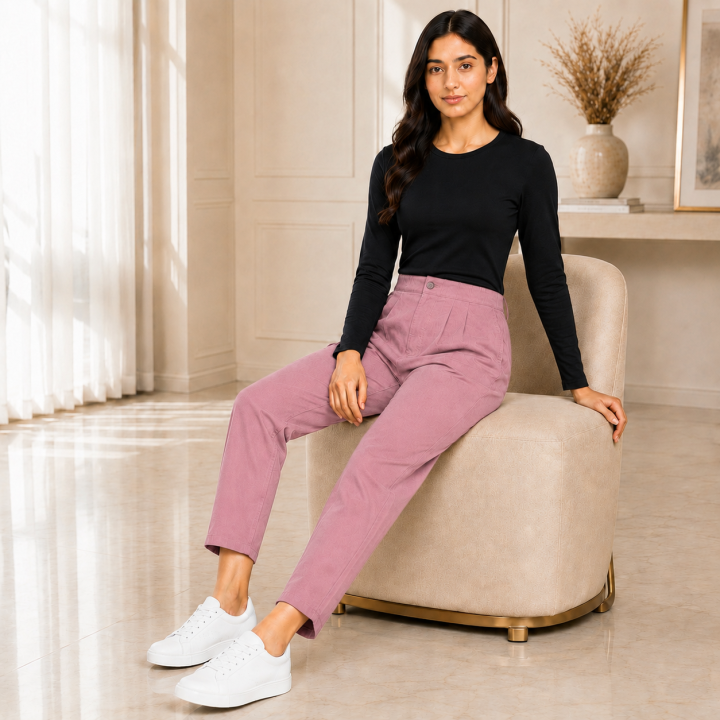 Women's High Waist Pleated Straight Fit Trousers I Casual Wide Leg Pants I Functional Pockets