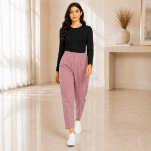 Women's High Waist Pleated Straight Fit Trousers I Casual Wide Leg Pants I Functional Pockets