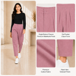Women's High Waist Pleated Straight Fit Trousers I Casual Wide Leg Pants I Functional Pockets