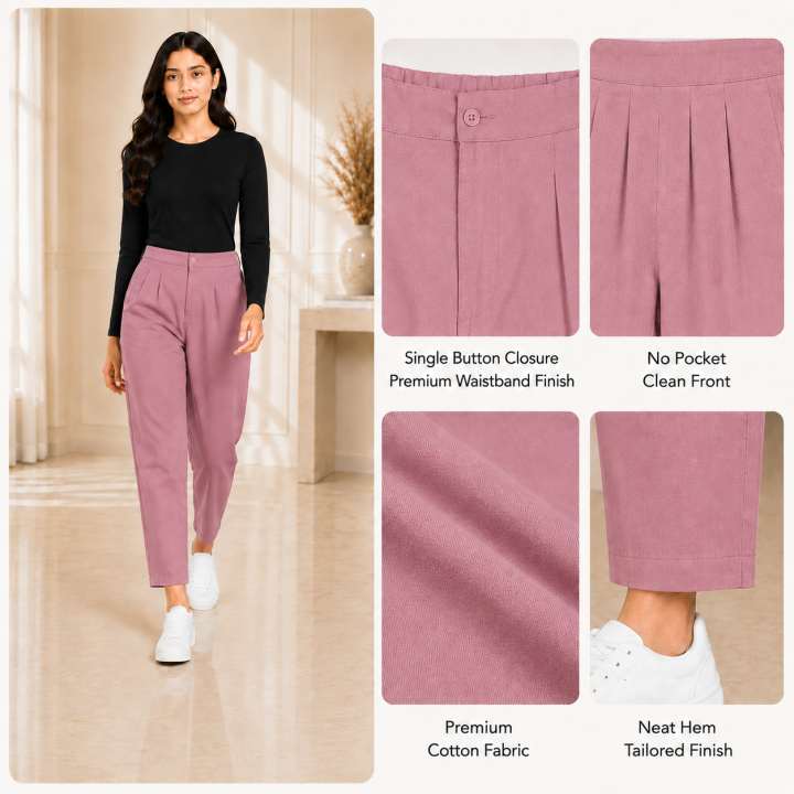 Women's High Waist Pleated Straight Fit Trousers I Casual Wide Leg Pants I Functional Pockets