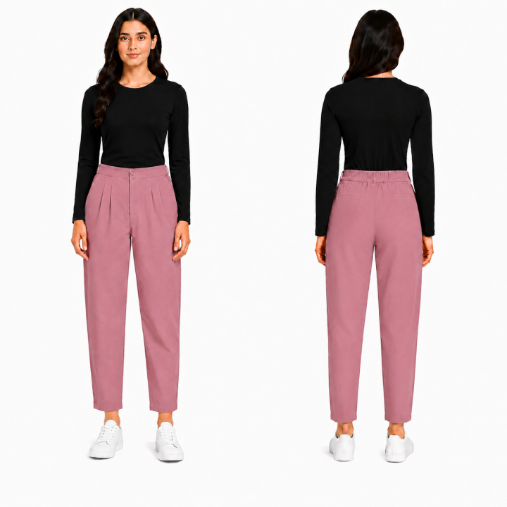 Women's High Waist Pleated Straight Fit Trousers I Casual Wide Leg Pants I Functional Pockets