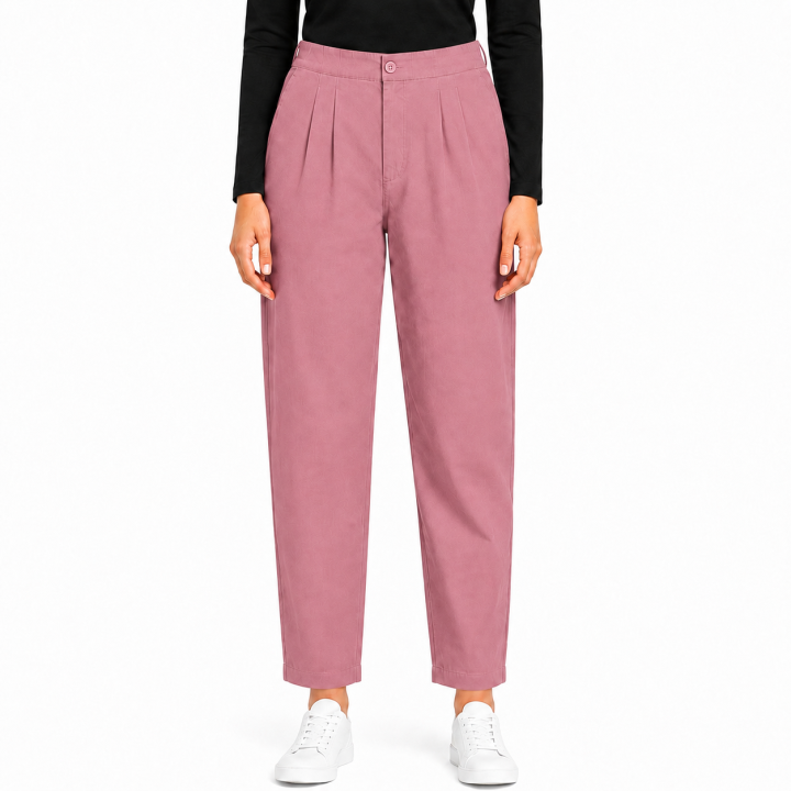 Women's High Waist Pleated Straight Fit Trousers I Casual Wide Leg Pants I Functional Pockets