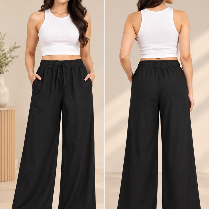 Women's Bell Bottom Plazo Pants I Cotton Indigo Denim Pants  I Elastic Waist Wide Leg Bottom Wear I