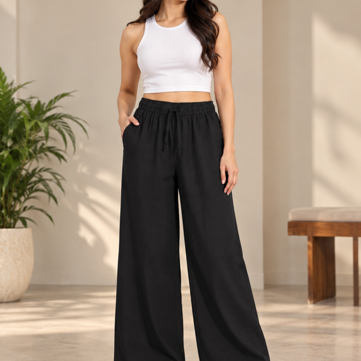 Women's Bell Bottom Plazo Pants I Cotton Indigo Denim Pants  I Elastic Waist Wide Leg Bottom Wear I