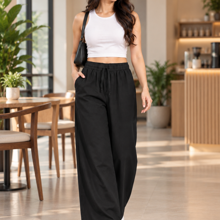 Women's Bell Bottom Plazo Pants I Cotton Indigo Denim Pants  I Elastic Waist Wide Leg Bottom Wear I